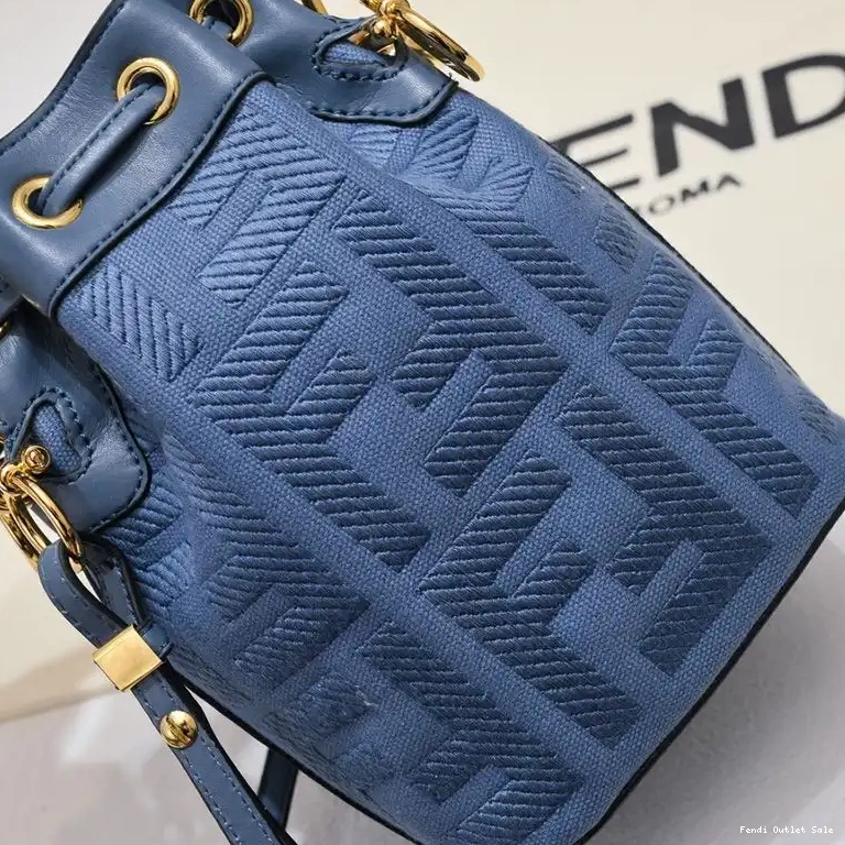 Affordable Tresor Fendi Handle Woven FF with Motif Canvas Blue In Bag Mon Bucket Mini 0521